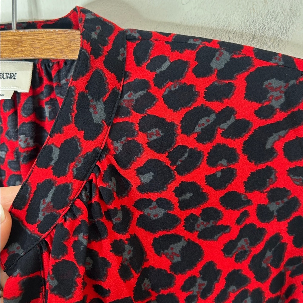 Zadig & Voltaire Red and Black Leopard Print V-Neck Blouse - Picture 6 of 15